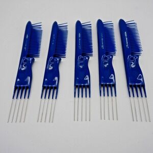 Lot of 5 Vintage Comare Brome Teasing Combs – 4 Steel Pins + 3-Row Bristles Blue